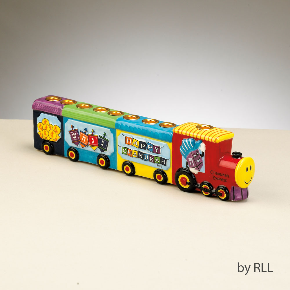 Chanukah Express Hand-Painted Ceramic Menorah