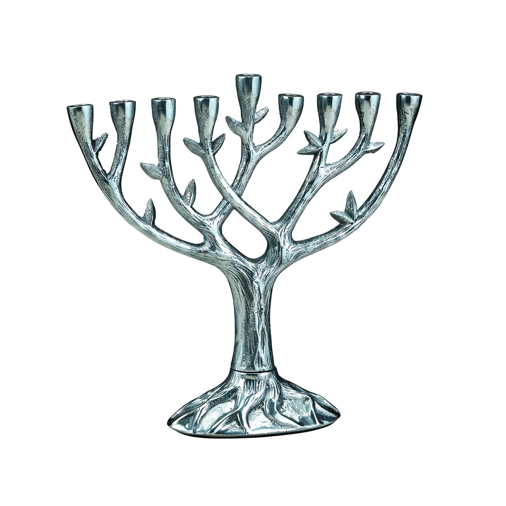 Textured "Tree of Life"™ Menorah - Antiqued Aluminum 