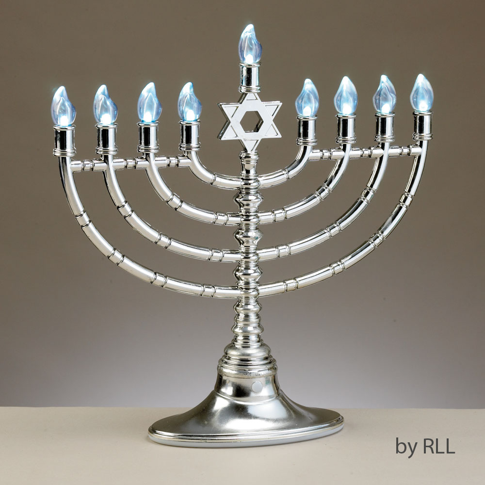 Silvertone LED Menorah with Clear Bulbs, USB Cable Included