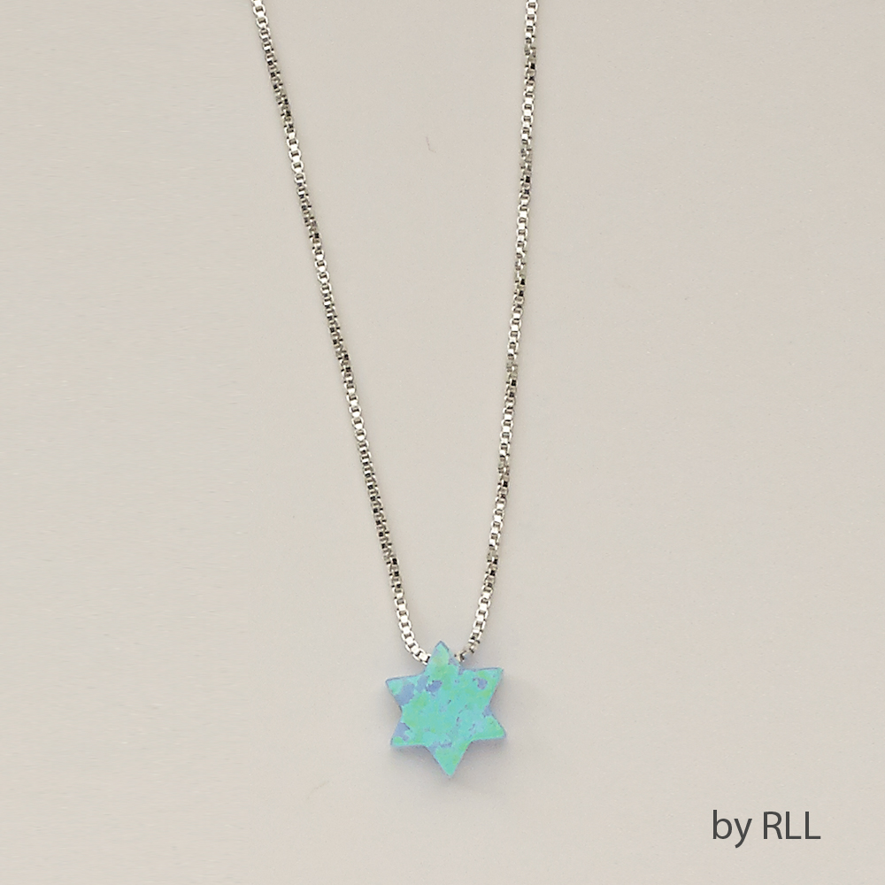 Blue Opal "Star of David" Pendant,on 16" Sterl Chain