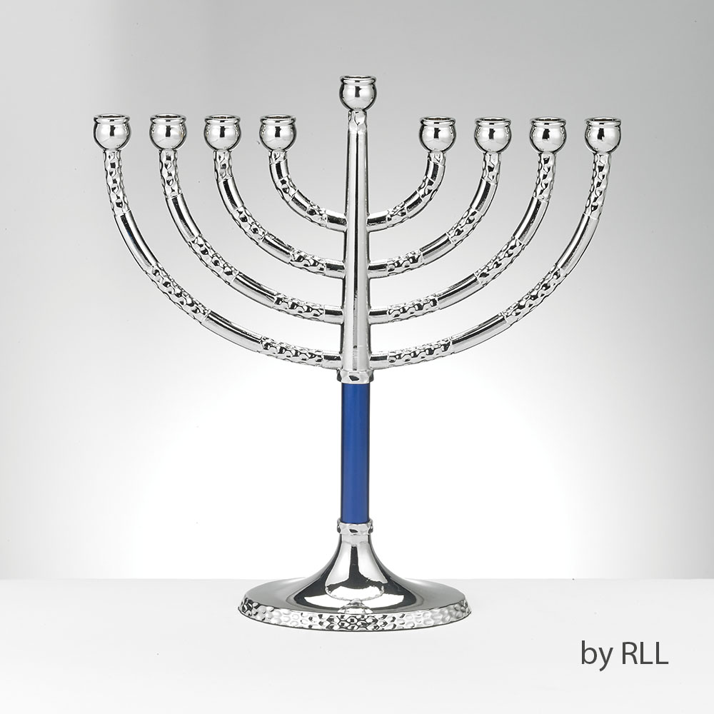 Classic Elegance Menorah with Hammered Blue  Accents