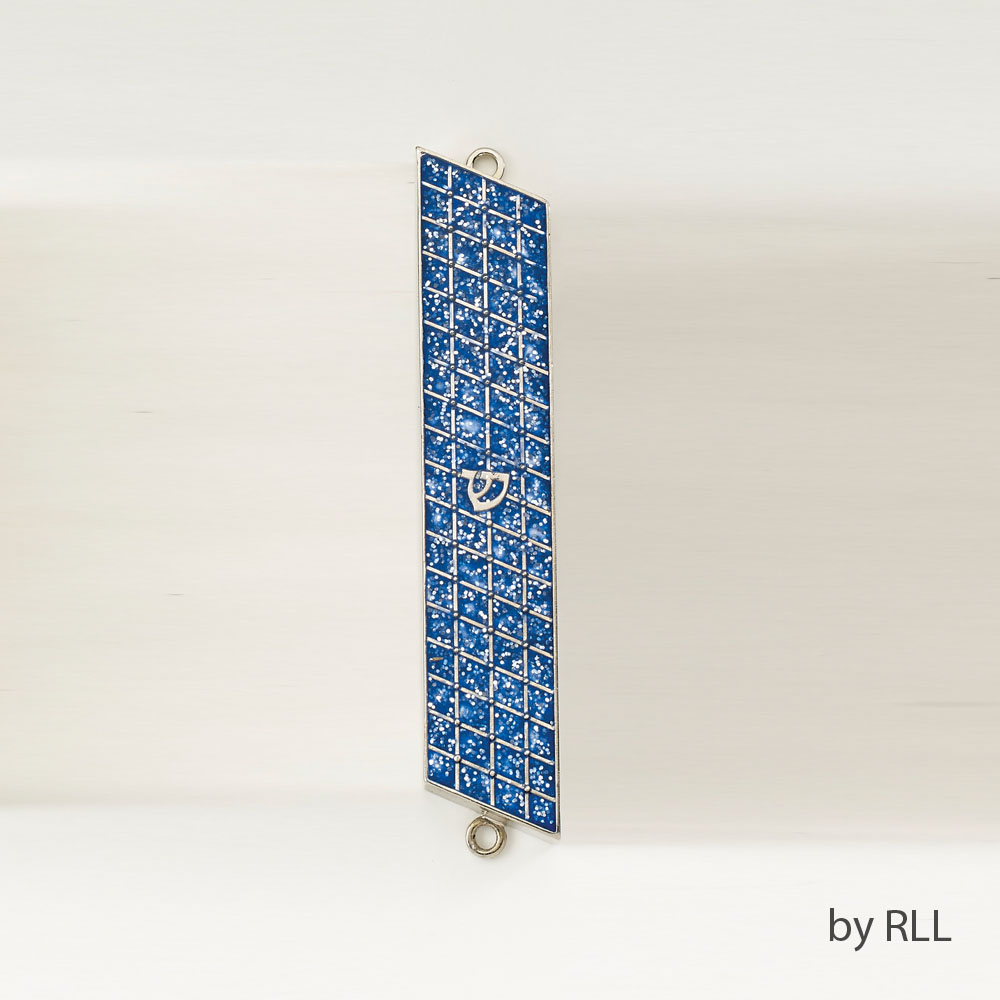 Blue Glitter Enamel Mezuzah 5"