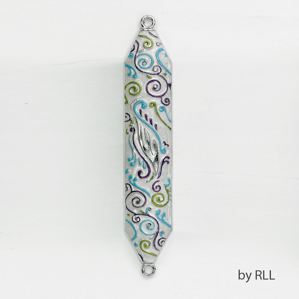 Multi Swirls Enameled Mezuzah with Rhinestones 5"