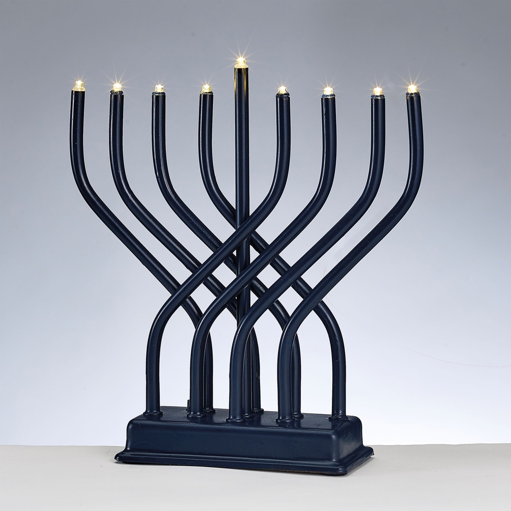  LED Navy Metal Electric Menorah w/ 4 Lighting Options  