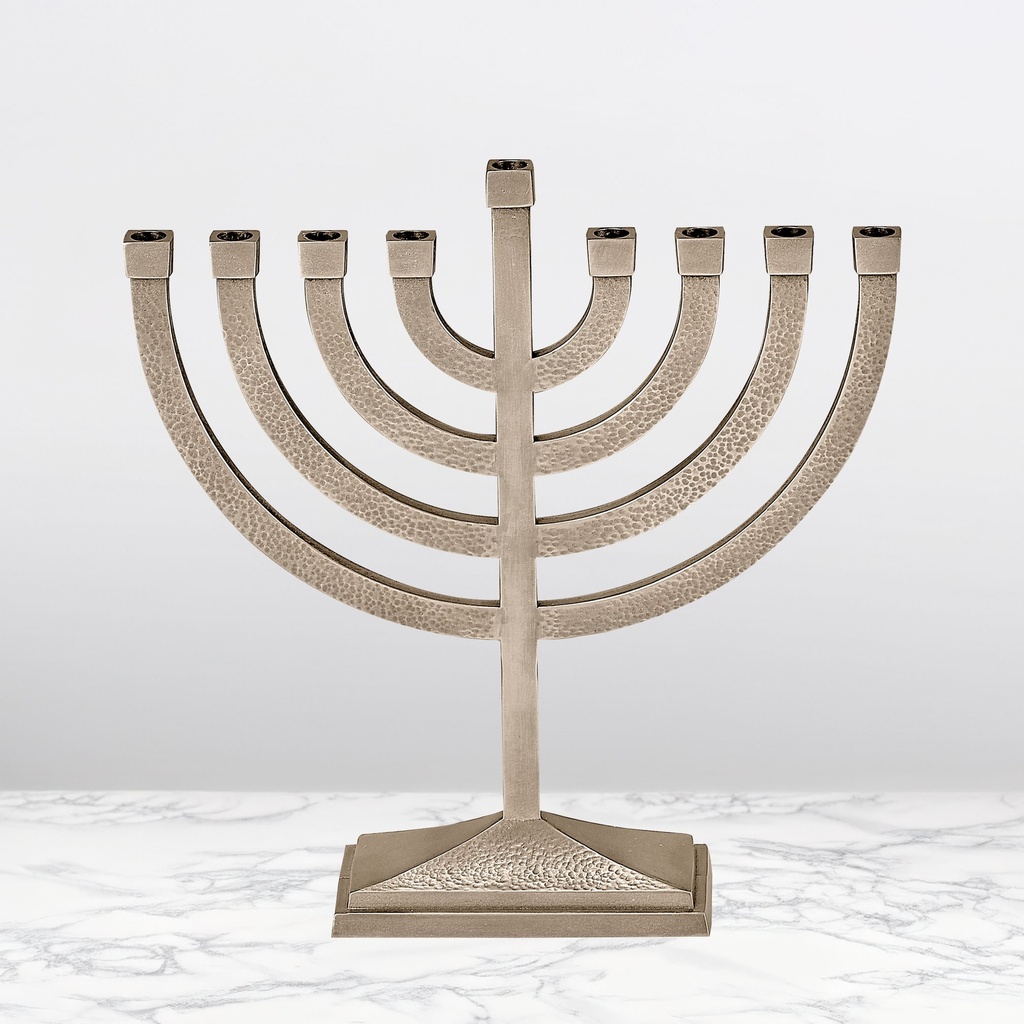 Aluminum Hammered Menorah - Pewter Finish