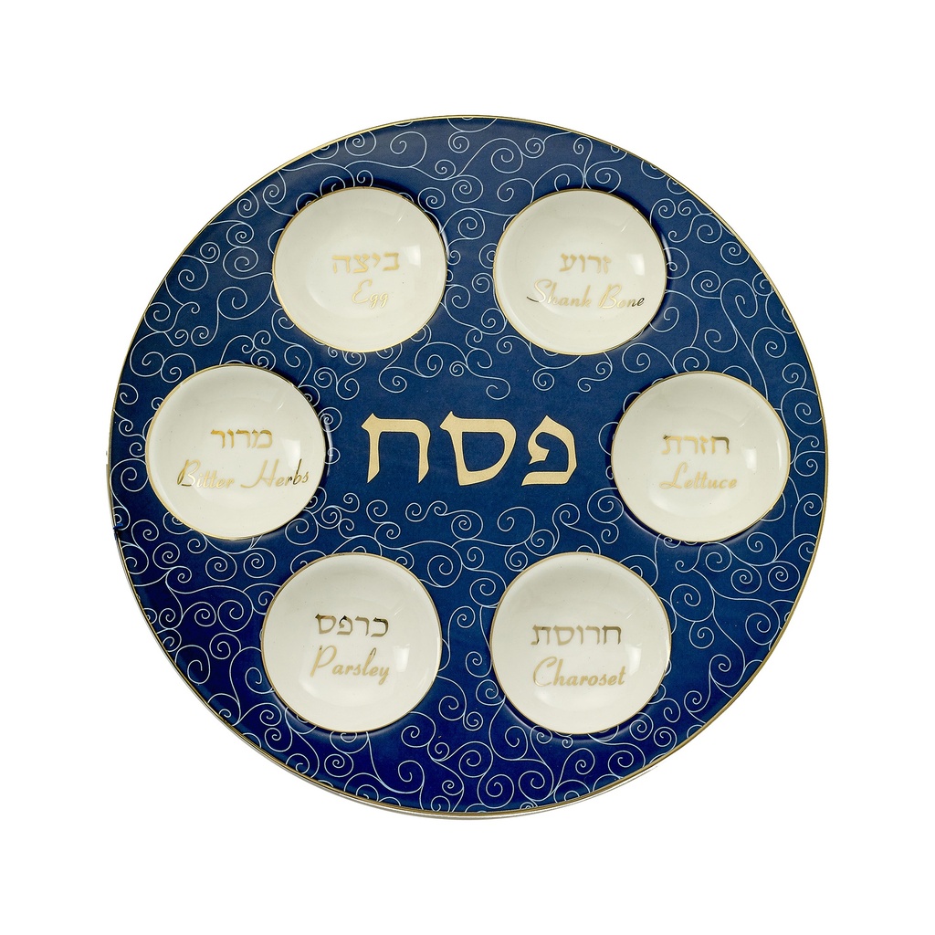Classic Ceramic Seder Plate With Gold Accents