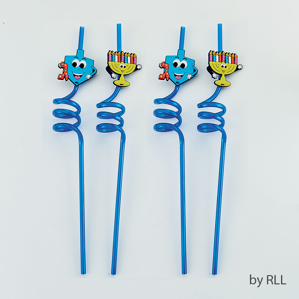 Set of 4 Chanukah Fun Straws with Dreidels and Menorahs 