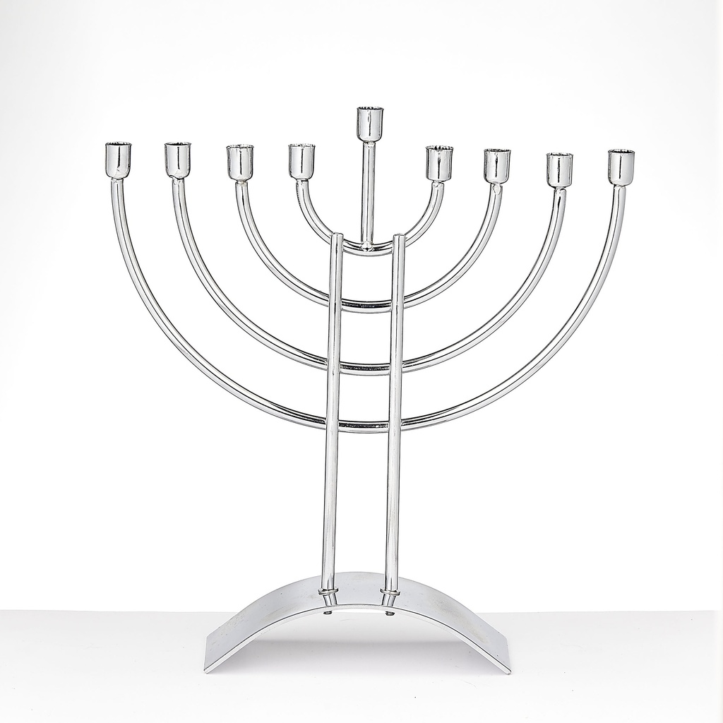 Traditional Steel Menorah, Silver Finish