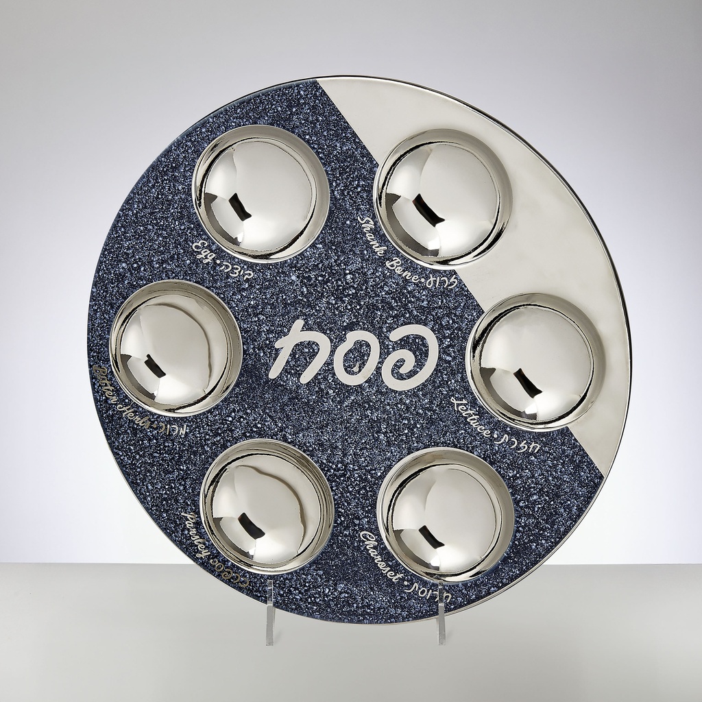 Starry Night Ceramic Seder Plate In Navy And Silver