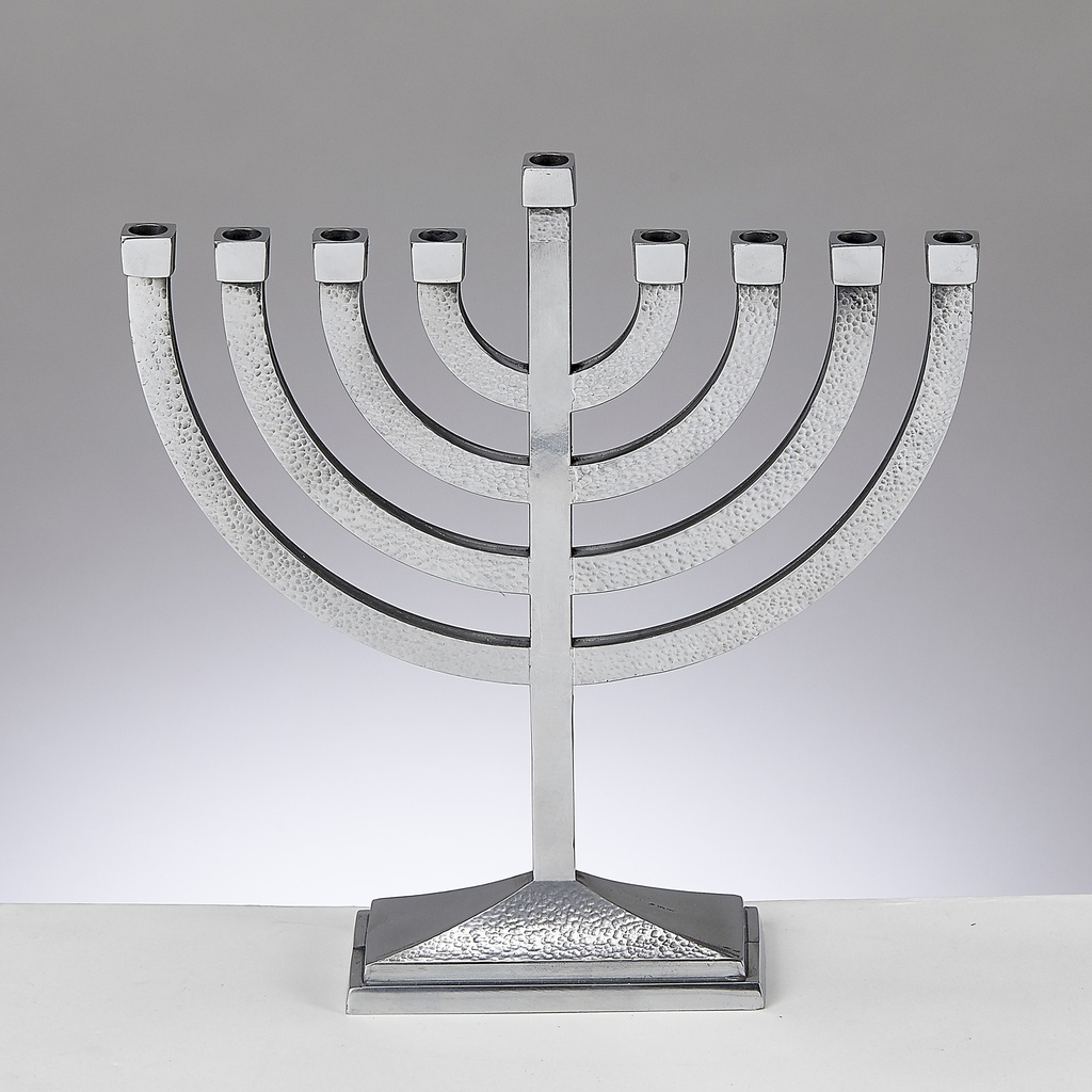 Traditional Hammered Menorah - Polished Aluminum 