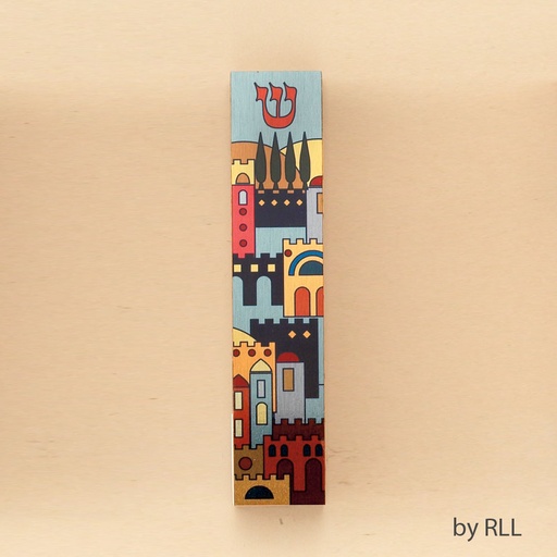 [MZEB-2-J] 5.5" Aluminum & Lucite Mezuzah with Jerusalem Design