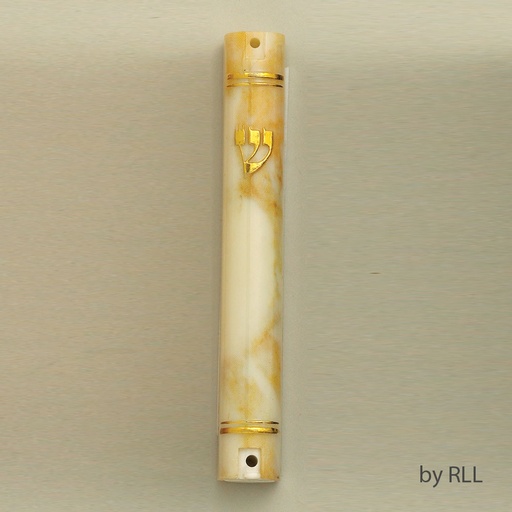 [MZR-34-CR] 4"H Marbleized Creme Plastic Mezuzah