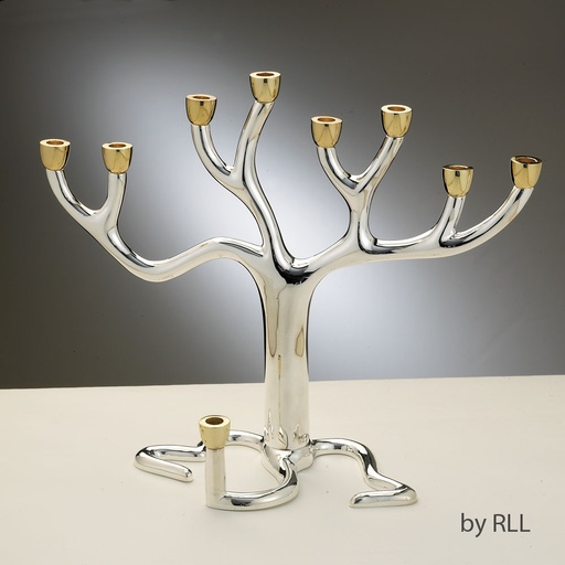 [M-TREE-T] Lg "Tree of Life"™ Menorah  - S/P with Gold-tone Cups