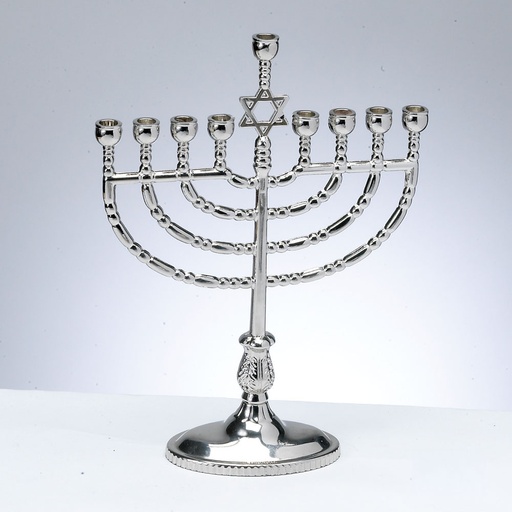 [M-7196] Traditional Polished Silvertone Menorah