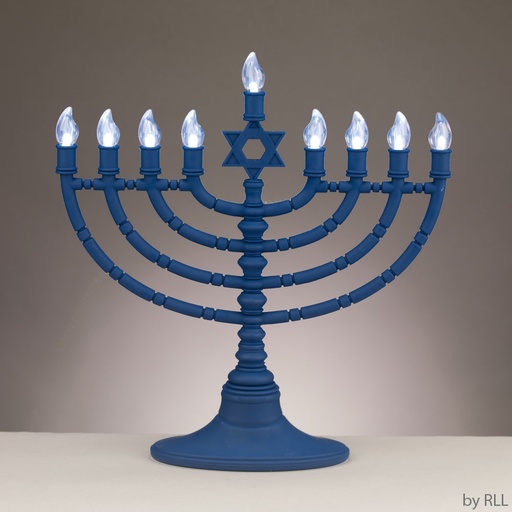 [JRN-400] Navy LED Menorah with Clear Bulbs, USB Cable Included
