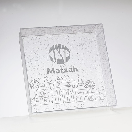 [PPTA-3-C] Square Clear Matzah PS Tray With  Silver Glitter