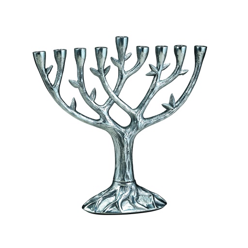 [MP-LIFE-MED] Textured "Tree of Life"™ Menorah - Antiqued Aluminum 