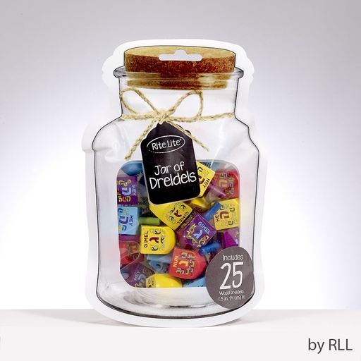 [DRJ-9] "Jar" Of Dreidels, 25 Decorated Wood Multi  Dreidels