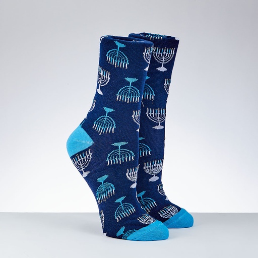 [TYN-SOCK-A2] Chanukah Adult Crew Socks, Menorah Design