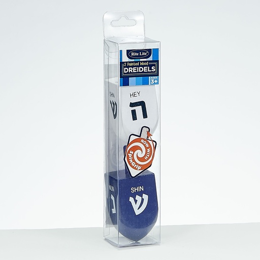 [DRL-103] 2 Large Blue and White Painted Wood Dreidels