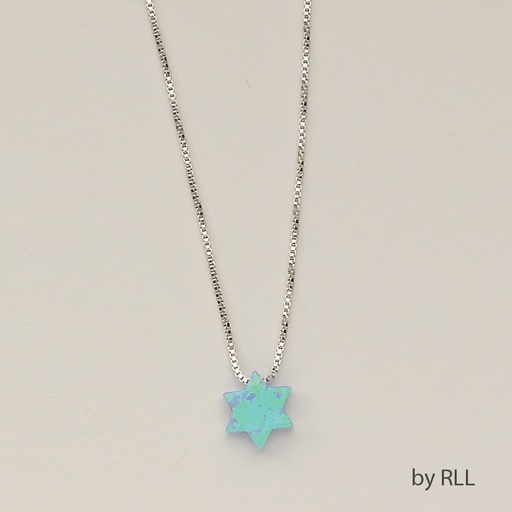 [JPE-5019-B] Blue Opal "Star of David" Pendant,on 16" Sterl Chain