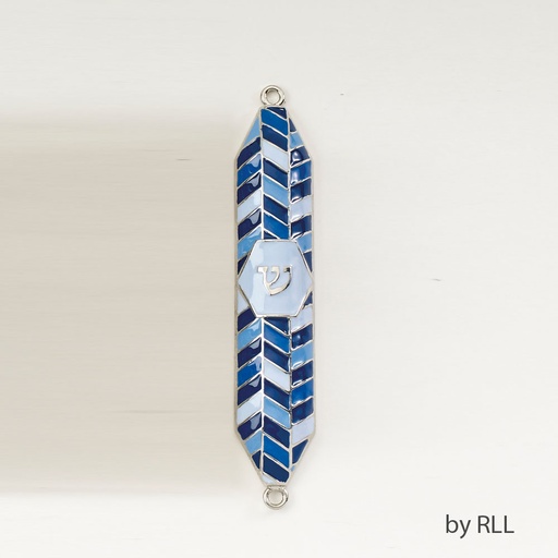 [MZE-6] Geometric Blue Enameled Mezuzah-5"