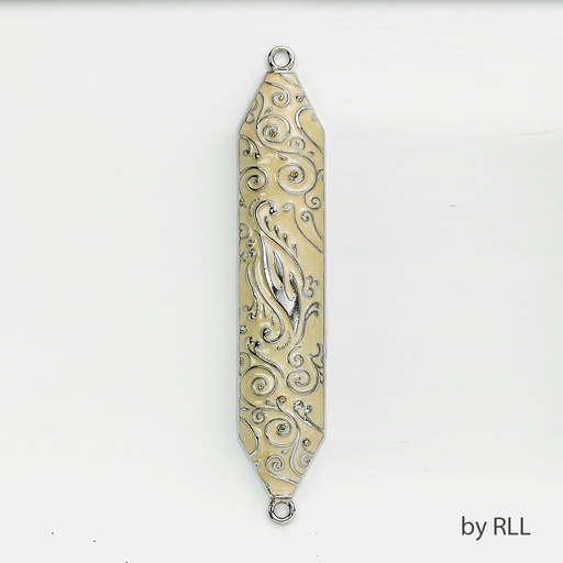 [MZE-7-I] Ivory "Swirls" Enameled Mezuzah with Rhinestones-5"
