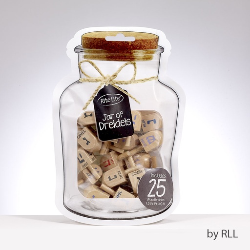 [DRJ-1] "Jar" of Dreidels, 25 Small Wood Dreidels