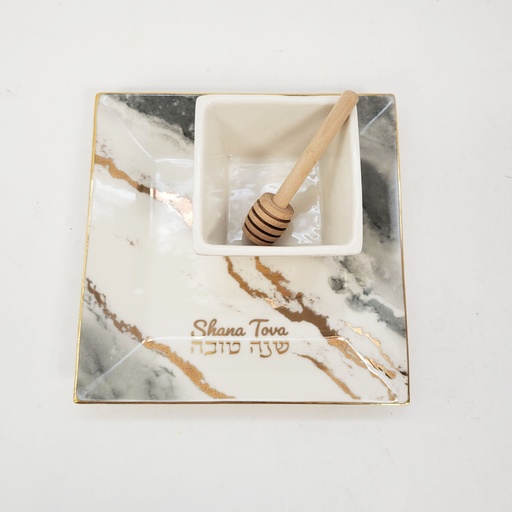 [HDA-6] Square Shaped Porcelain Apple & Honey Dish Set