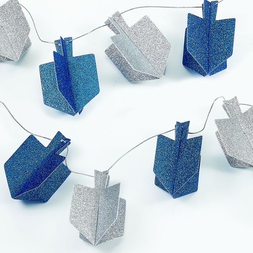 [13016] Chanukah Blue And Silver Dreidel Glitter Garland