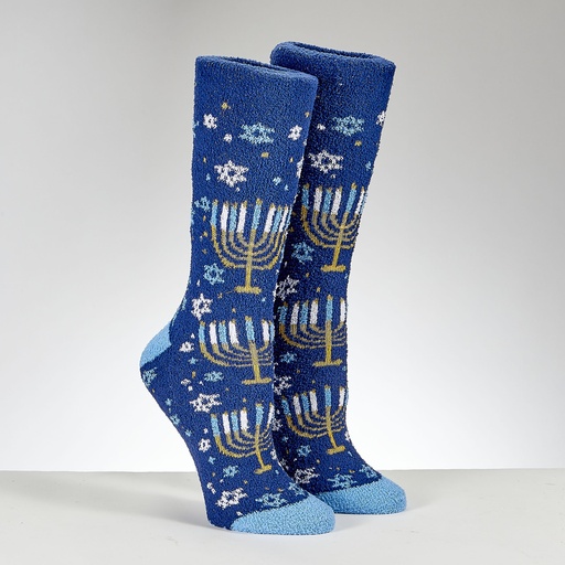 [TYN-SOCK-AZ9] Metallic Menorahs Cozy Adult  Slipper Socks