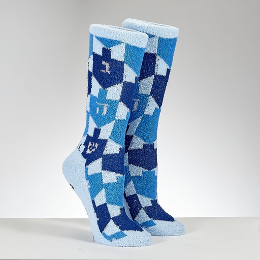 [TYN-SOCK-AZ10]  "Let's Play Dreidel" Cozy  Adult Slipper Socks