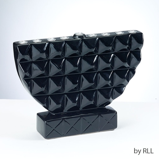 [MFR-24] Black Geometric Hand-Painted Ceramic Menorah