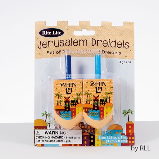 [DRL-17-CR] 2 Jerusalem Decorated Wood Dreidels
