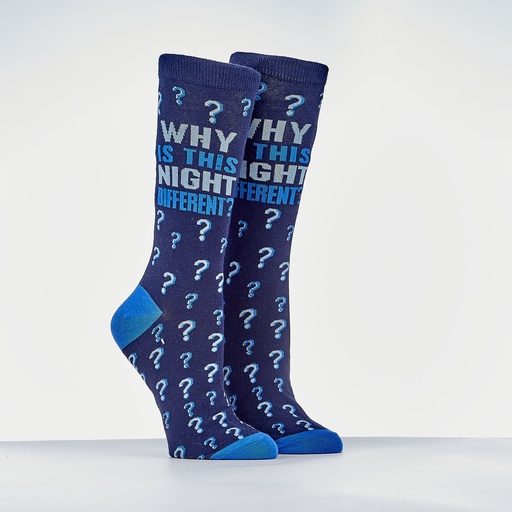 [TYPPN-SOCK-A3] Passover Adult Crew Socks, "Why Is This Night Different?"