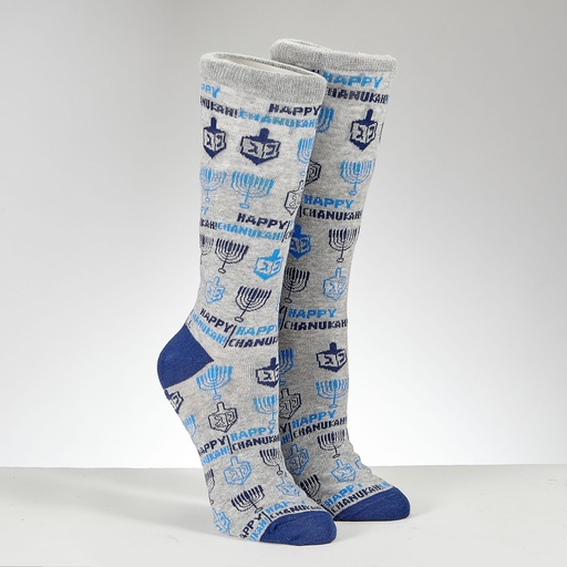 [TYN-SOCK-A10] "Happy Chanukah" Adult Crew Socks 