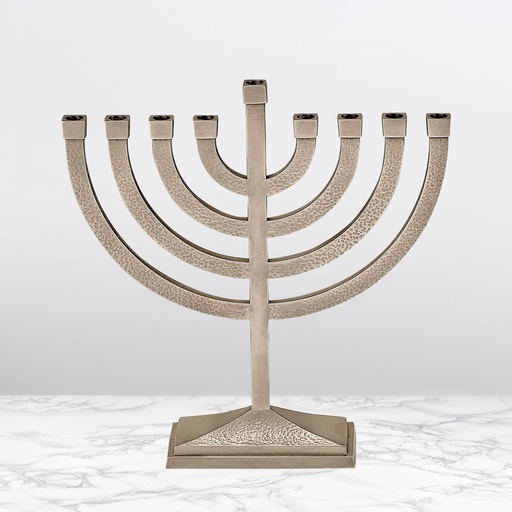 [MP-75-PW] Aluminum Hammered Menorah - Pewter Finish