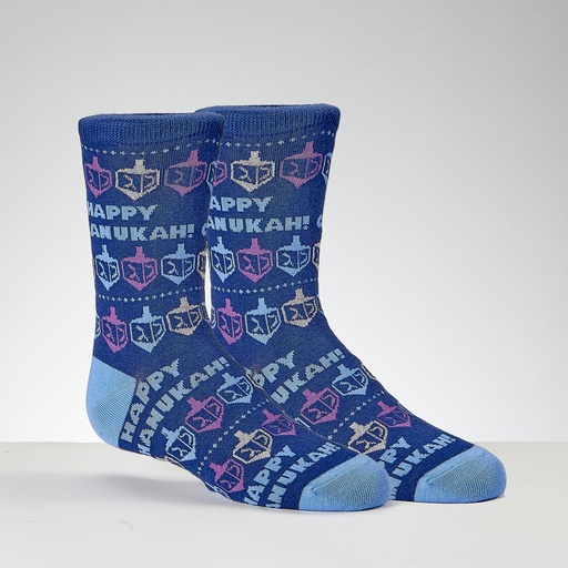 [TYN-SOCK-C5] Chanukah Youth Crew Socks with Lurex, Happy Chanukah