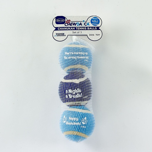 [TYN-DOG-4-N] "Chewdaica"™ Set of 3 Chanukah Dog Tennis Balls
