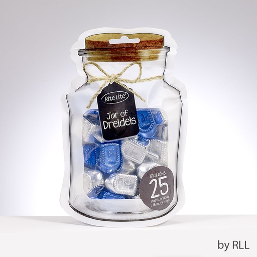 [DRJ-3-SB] "Jar" Of Dreidels, 25 Metallic Silver/Blue Dreidels