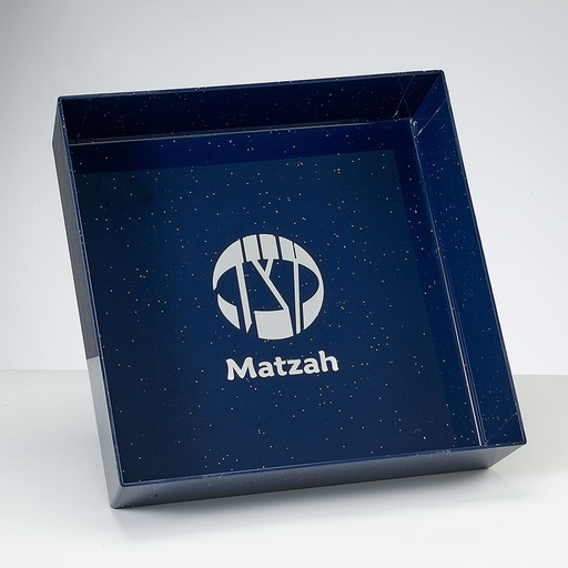 [PPTA-3-B] Square  Navy PS Matzah Tray With Silver Glitter