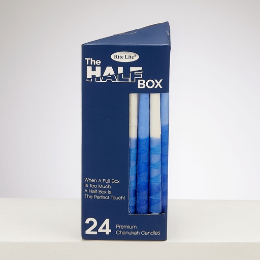 [C-2431-BW] The Half Box 24 Pack Chanukah Candles, Decorated Blue Tri-Color