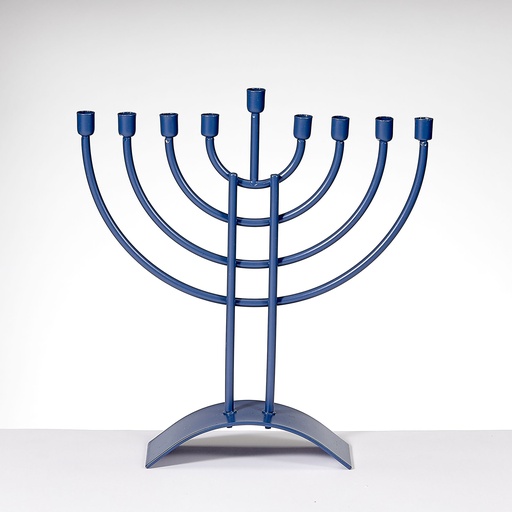[MH-14-B] Traditional Steel Menorah, Matte Slate Blue Finish