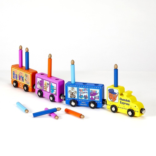 [TY-MENORAH-4] My Play Wood Train Menorah w/ Removable Wood Candles