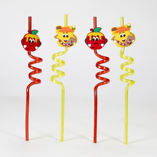 [TYRHN-21] Set of 4 Rosh Hashanah Fun Straws w/ Honey Jar &  Apple