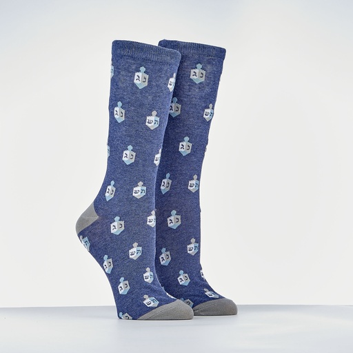 [TYN-SOCK-A18] Chanukah Adult Crew Socks, "Dreidels" Design