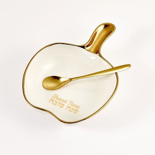 [HDA-8] Apple Shaped Ceramic Honey Dish With Spoon