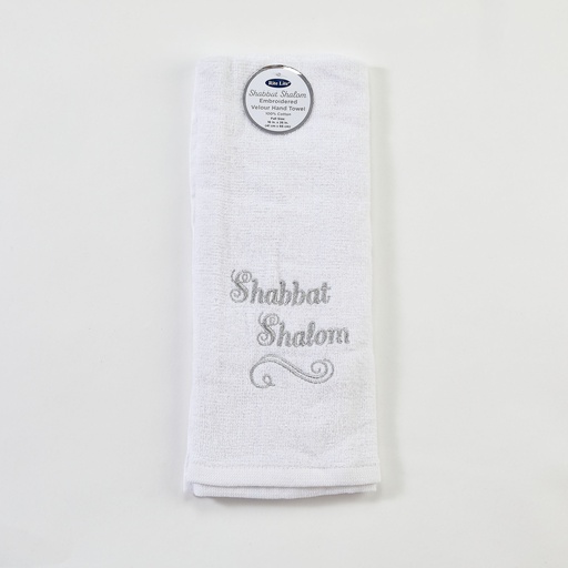 [TXS-T-W-8] White Embroidered Shabbat Shalom Velour Towel - 100% Cotton
