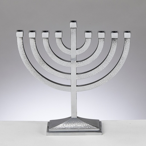 [MP-75-AL] Traditional Hammered Menorah - Polished Aluminum 
