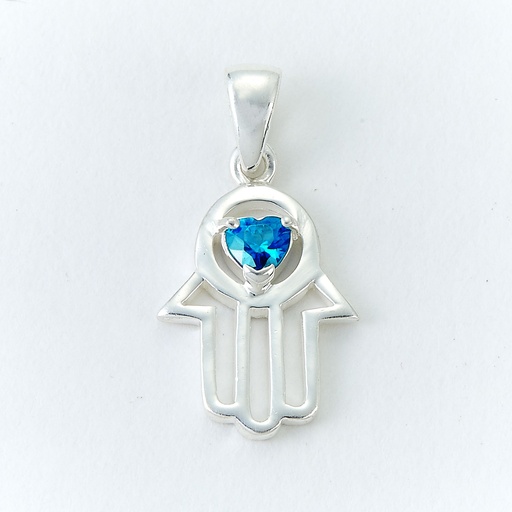 [JPE-5227] 3/4" Sterling Hamsa Pendant with Blue Stone